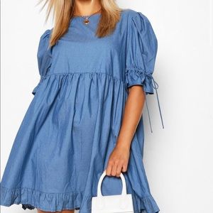 BOOHOO chambray puff sleeve smock dress